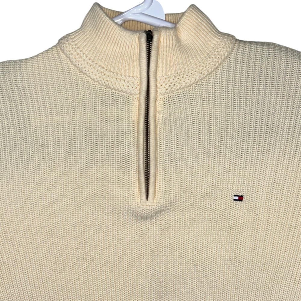 Tommy Hilfiger Mens XL Quarter Zip Sweater‎ Yellow Ribbed Cotton Mock Neck